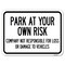 Signmission Company Not Responsible for Loss or Damage to Vehicles Rust Proof Parking, A-1824-24243 A-1824-24243 - alternate 1